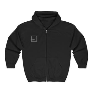 wanted drip zip hoodie — minimal square logo full zip hooded sweatshirt